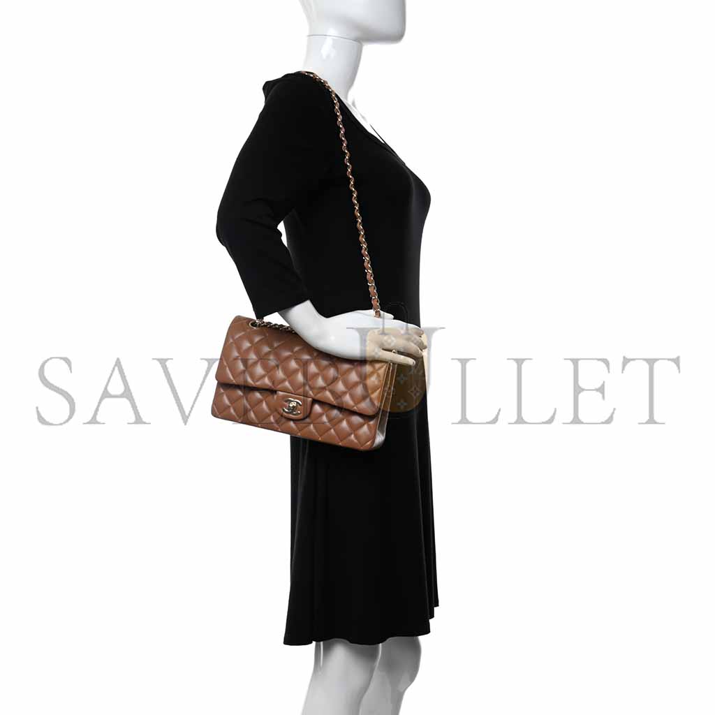 CHANEL LAMBSKIN QUILTED MEDIUM DOUBLE FLAP BROWN AS1112 (25.5*15.5*6.5cm)